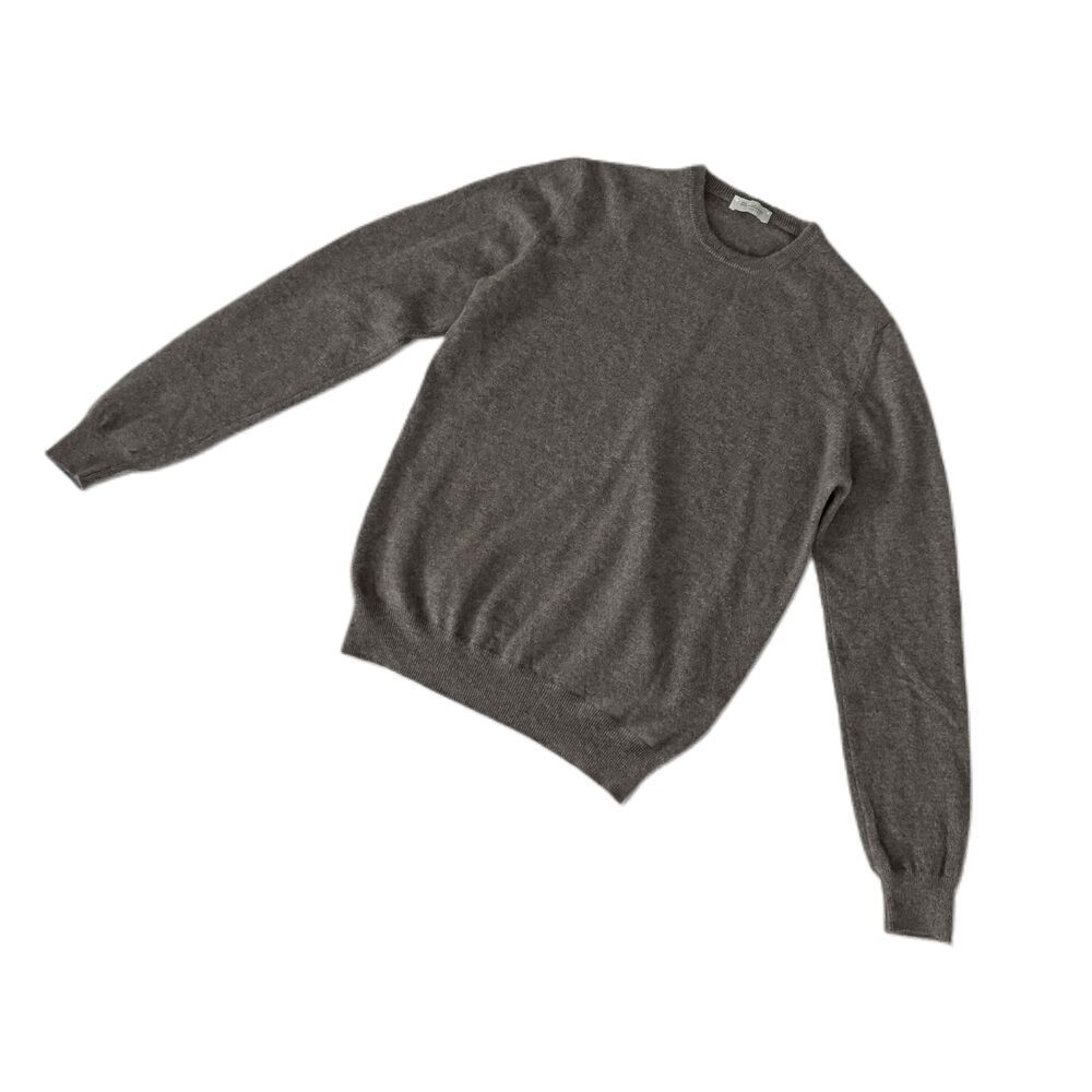 Blumelange Cashmere Sweater Ribbed Cuffs Long Sleeve Knit Crewneck Grey